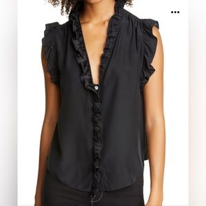 FRAME Lauren ruffle trim silk sleeveless top, size XL